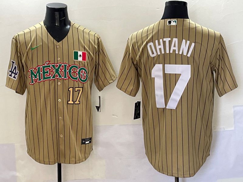 Men Los Angeles Dodgers #17 Ohtani Brown Stripe Mexico Joint Name 2025 Nike MLB Jersey style 44